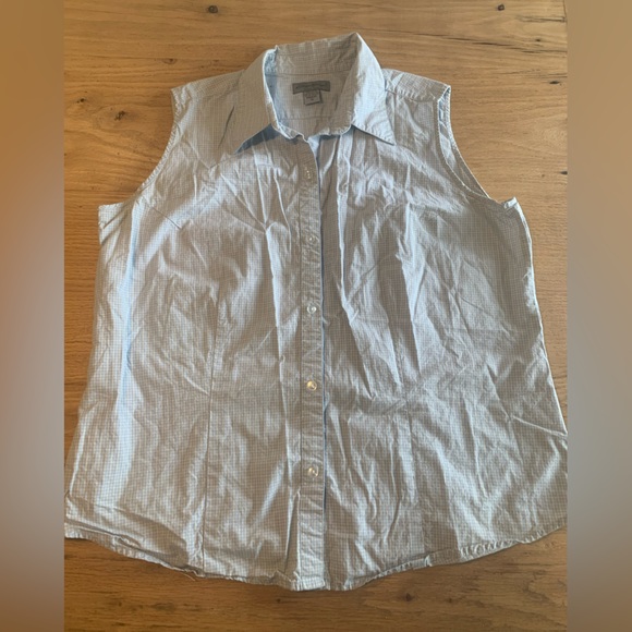 Eddie BauerTiny Plaid Sleeveless Button‎ Down Shirt Blue Women’s XL Preloved - Picture 1 of 5